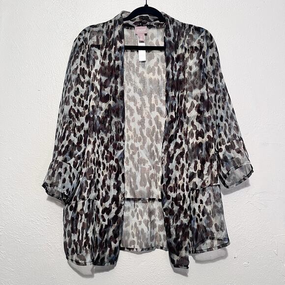 Chico's Womens Animal Print sheer Open Front Kimono Size 2/ L‎ - Picture 1 of 4